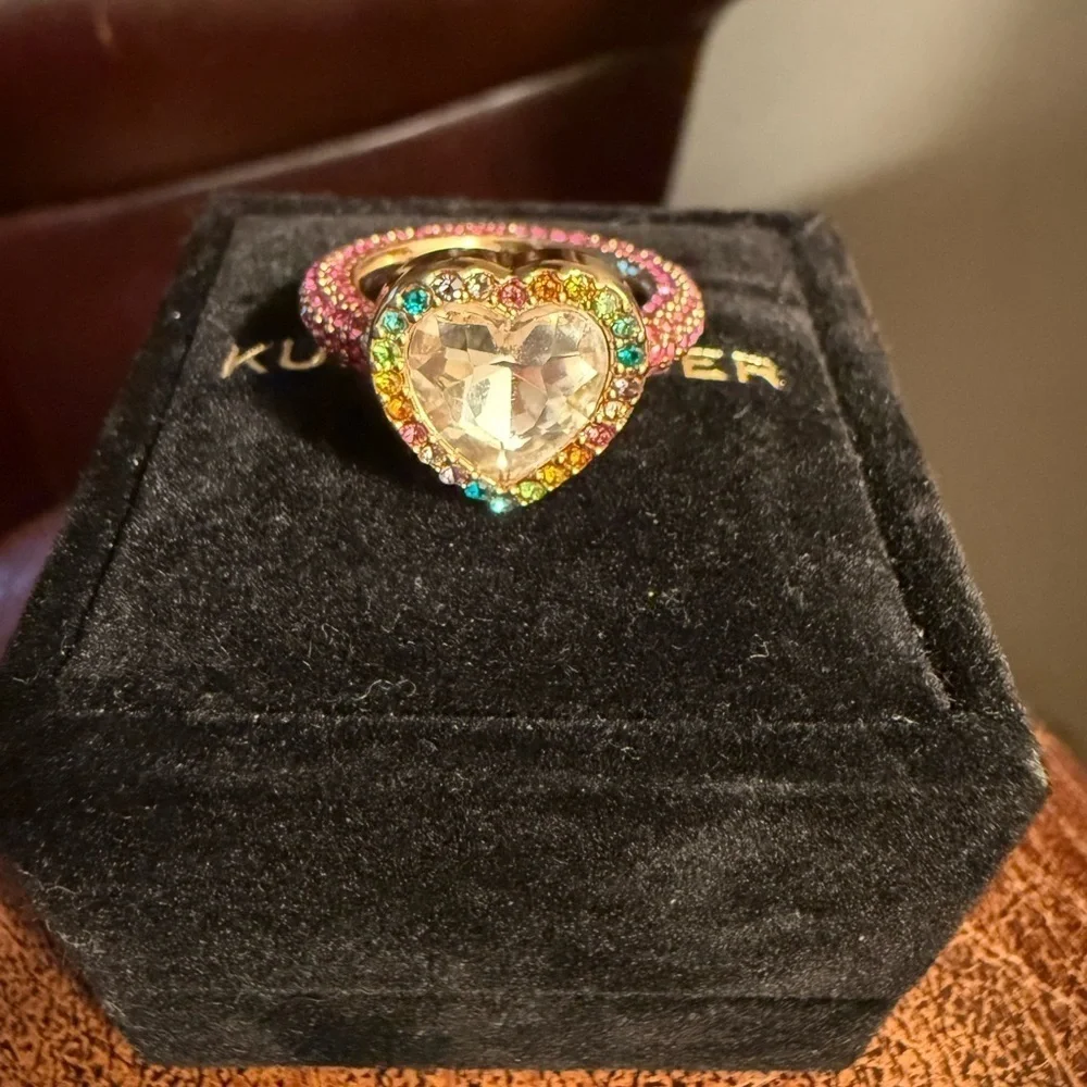 Kurt Geiger London Rainbow Heart Ring Size 7